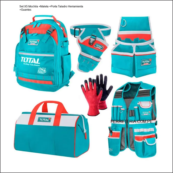 Set X5 Mochila +Maleta +Porta Taladro Herramienta +Guantes